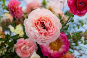 coral and peach flower whimsical centerpiece